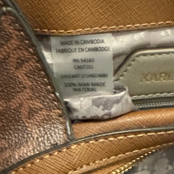 Karl Lagerfeld Paris Vegan Brown Monogram  Triple Entry Tote Handbag - Picture 9 of 12